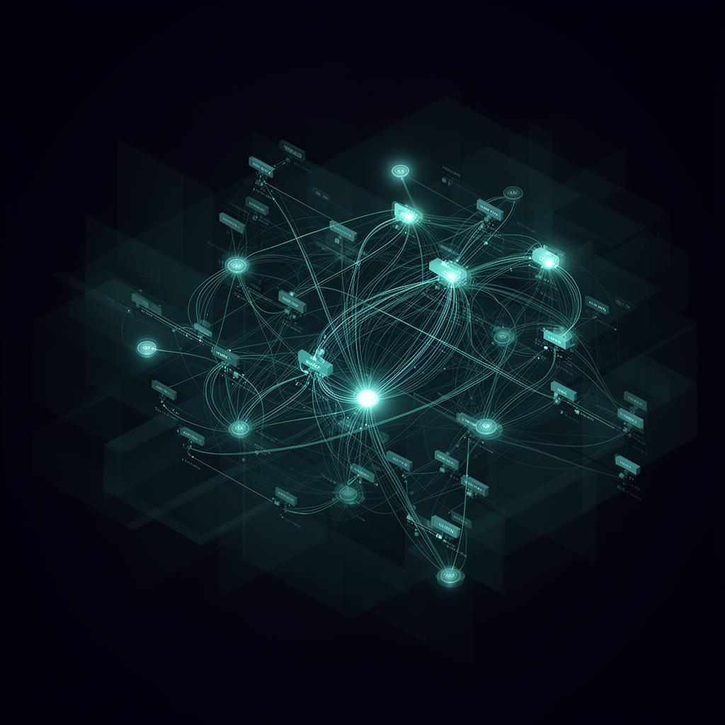 Abstract network of interconnected nodes and decision pathways, evoking complexity navigation and analytical risk mapping